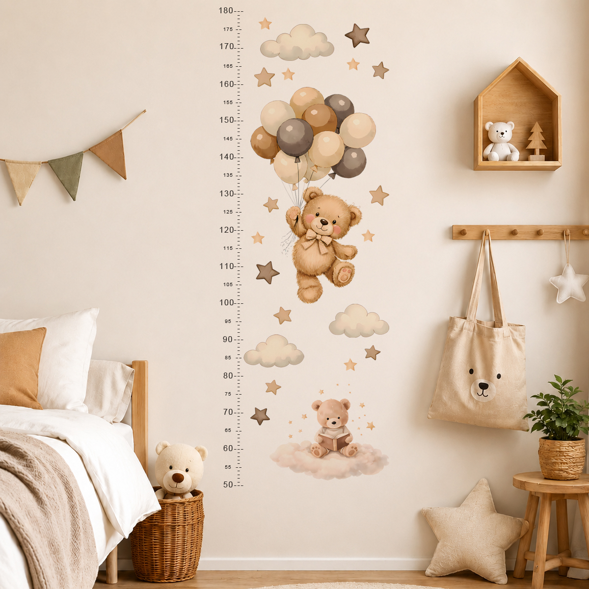 Baby Nursery Wall Stickers - Bohemia Cute Bear Height Chart Wall