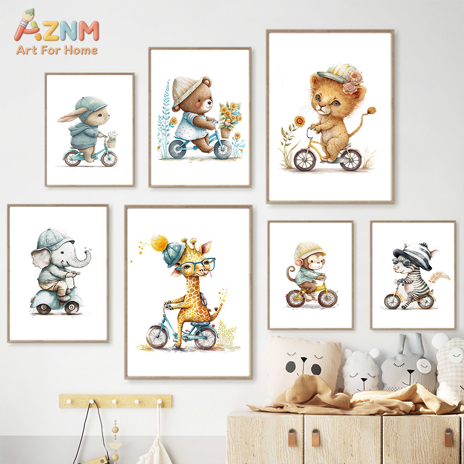 Baby Nursery Elephant - AZNM Watercolor Cute Safari Animal Canvas