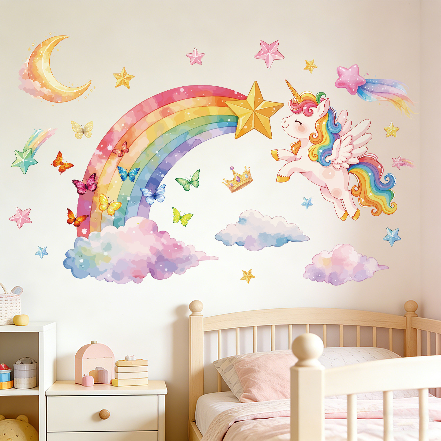 Baby Nursery Stickers - Unicorn Rainbow Butterfly Wall Stickers For