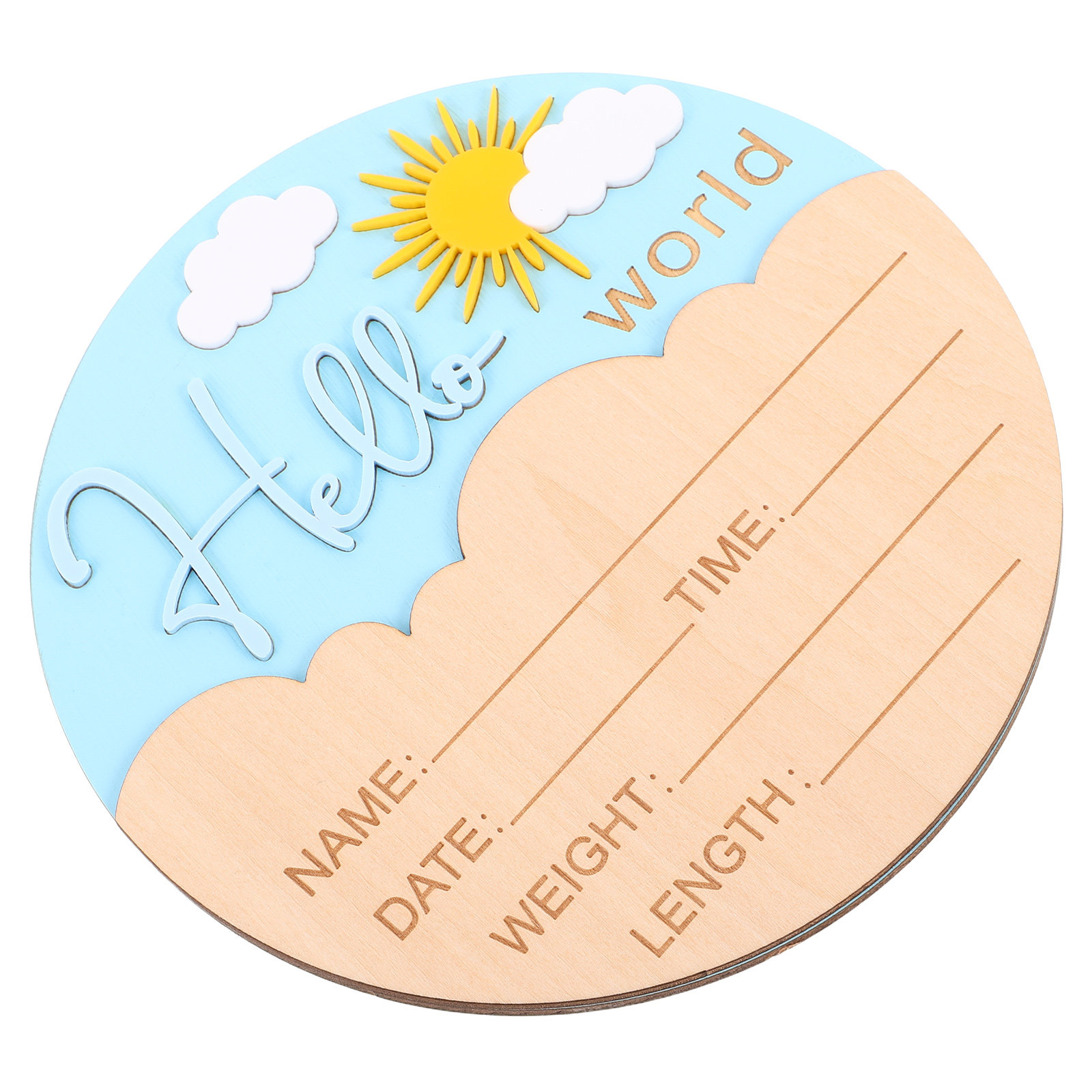 Baby Nursery Gender Neutral - Wooden Newborn Announcement Plaque Round Birth