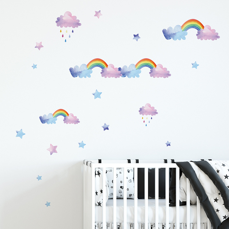 Baby Nursery Mural Wallpaper - Cartoon Cloud Rainbow Wall Stickers For