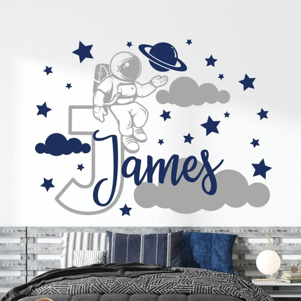 Baby Nursery Wall Stickers - Custom Name Cartoon Space Astronaut Star