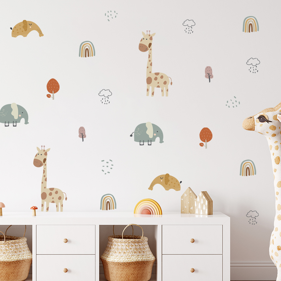 Baby Nursery Elephant - Cartoon Giraffe Elephant Animal Wall Sticker