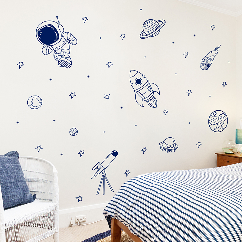 Baby Nursery Wall Stickers - Cartoon Universe Astronaut Planet Rocket Wall