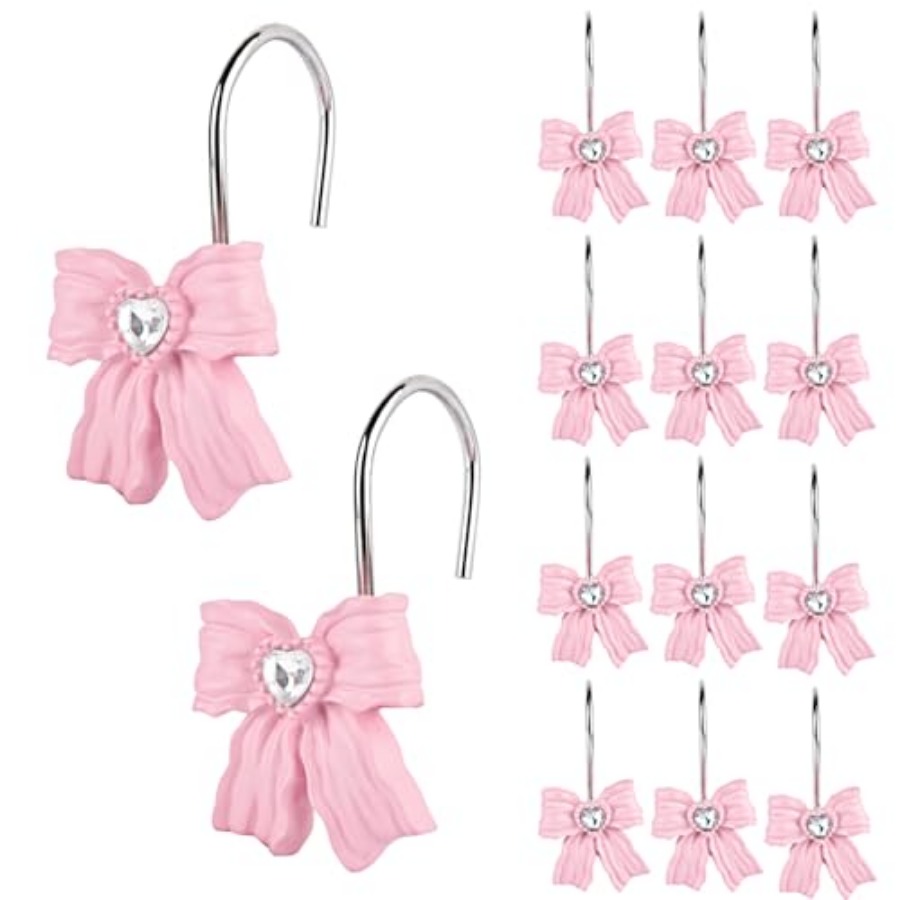 Baby Nursery Pink - 12PCS Shower Curtain Hooks Rings, Pink