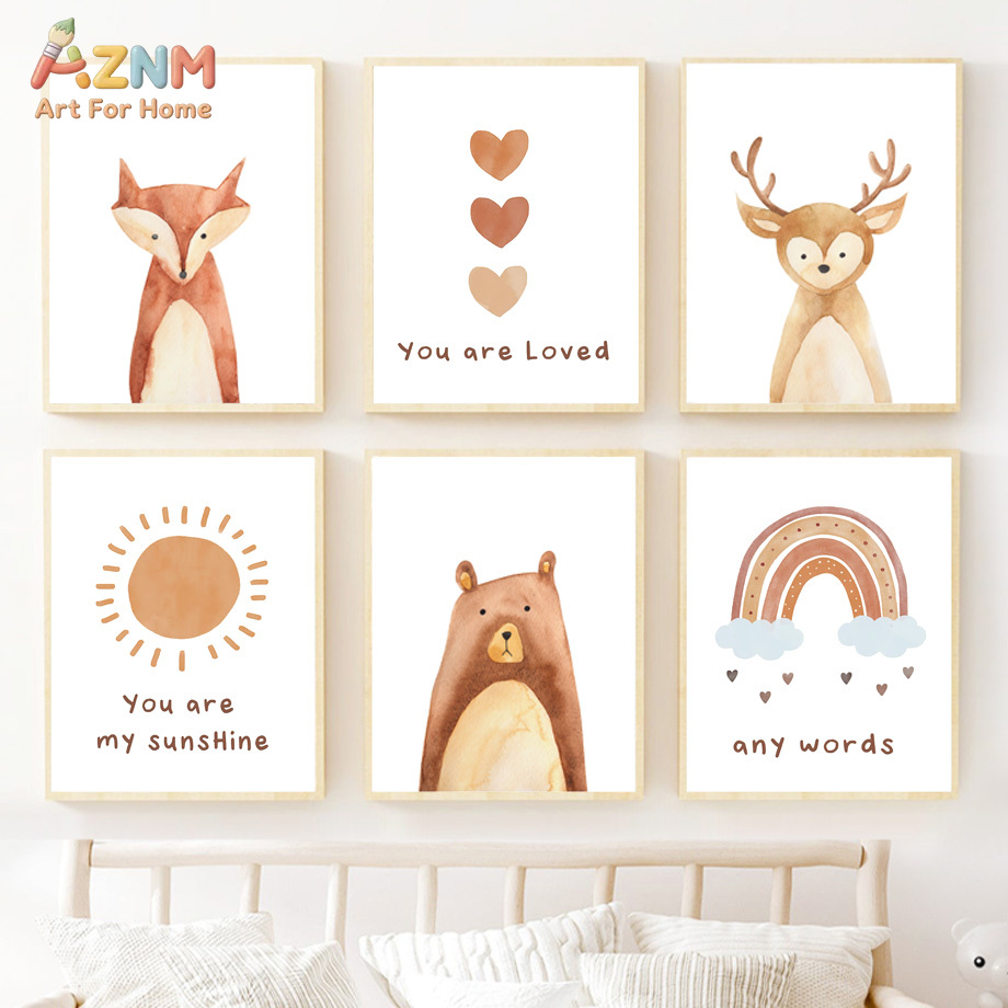 Baby Nursery Gender Neutral - Boho Woodland Nursery Wall Art Watercolor