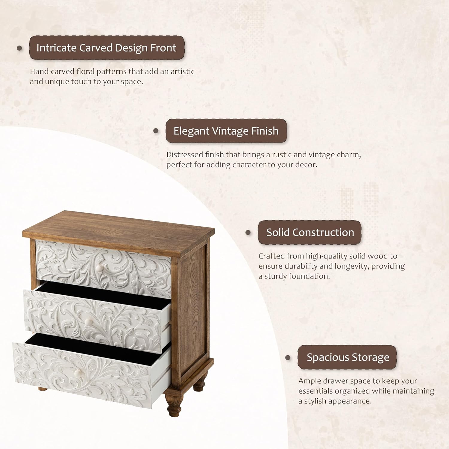 3 Drawer Farmhouse Dresser Emb - Drawer Dresser White ulasan dan harga