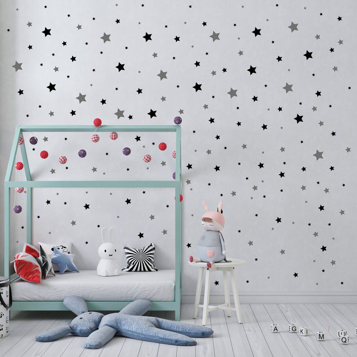 Cartoon 65Pcs Star Wall Sticke - Baby Nursery Wall Stickers ulasan dan harga