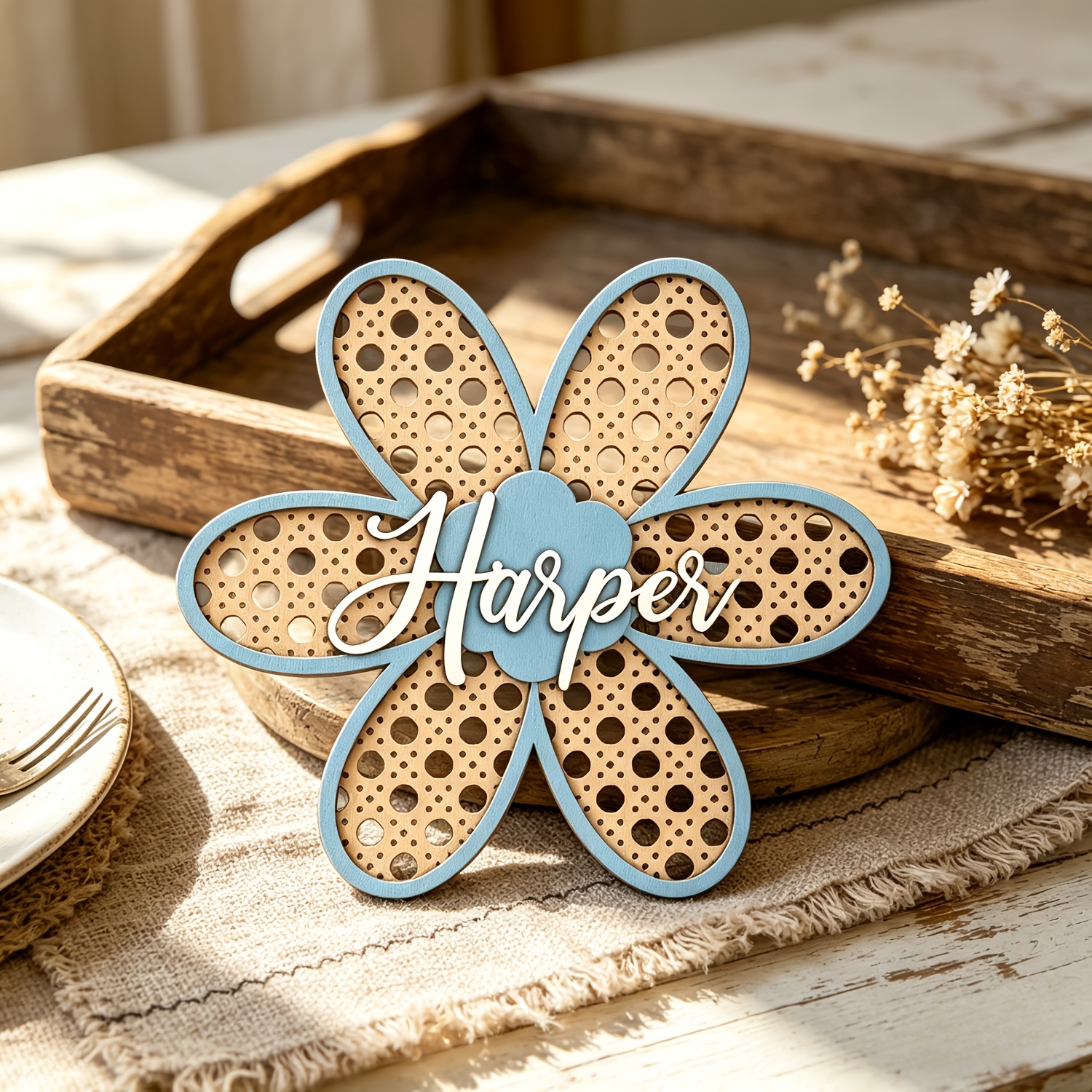 Personalized Boho Rattan Flowe - Baby Nursery Name ulasan dan harga
