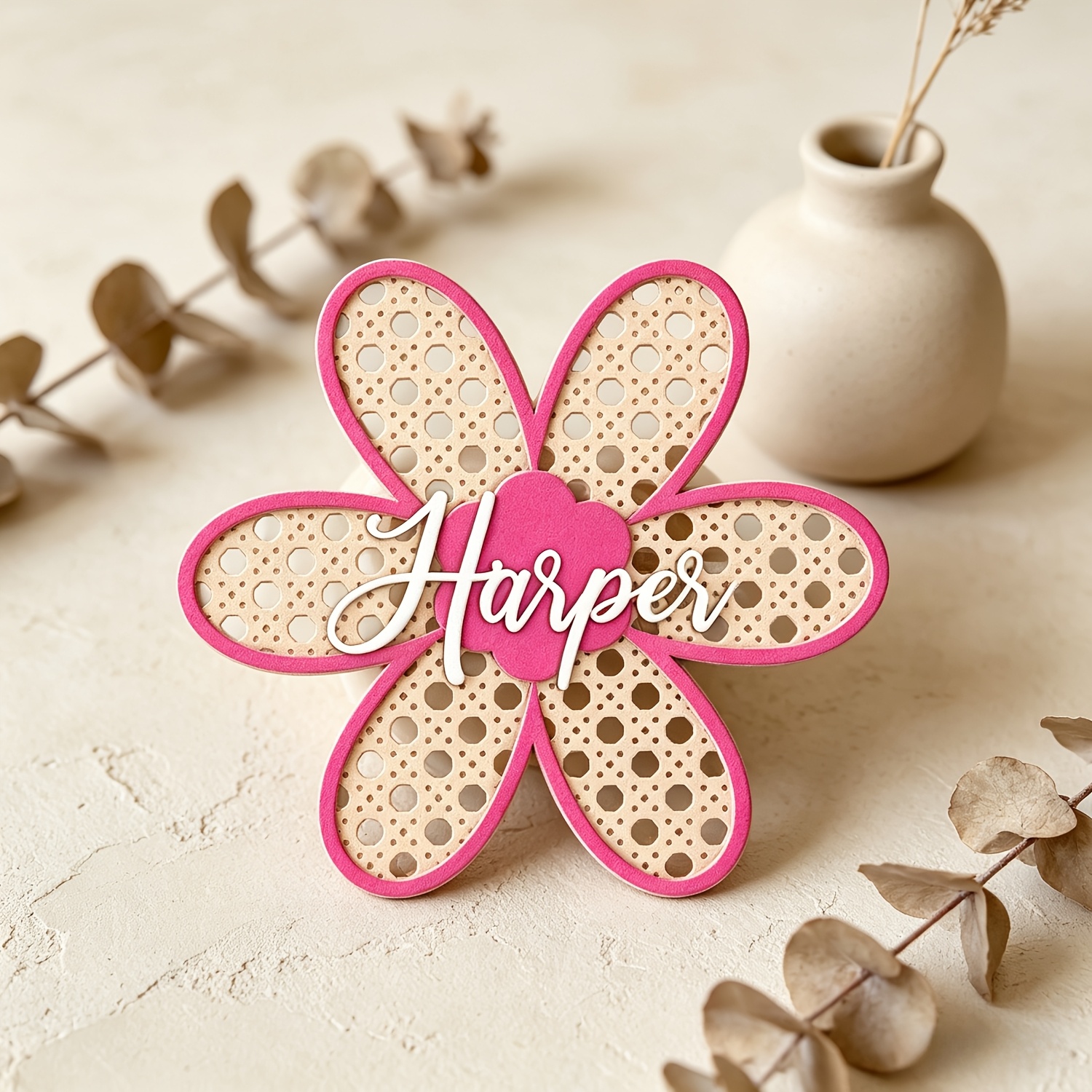 Personalized Boho Rattan Flowe - Baby Nursery Name ulasan dan harga