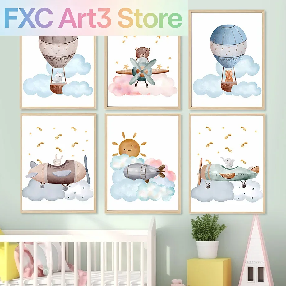Frameless,Boho Balloon Airplan - Baby Nursery Elephant ulasan dan harga