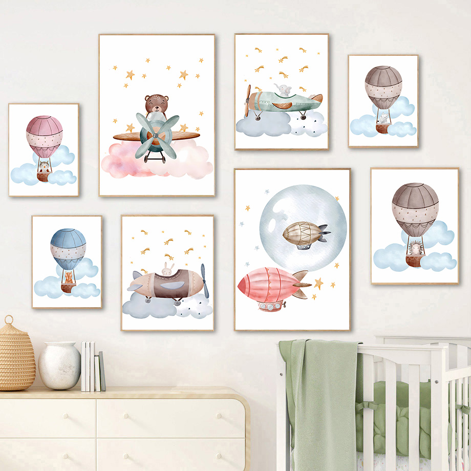 Frameless,Boho Balloon Airplan - Baby Nursery Elephant ulasan dan harga