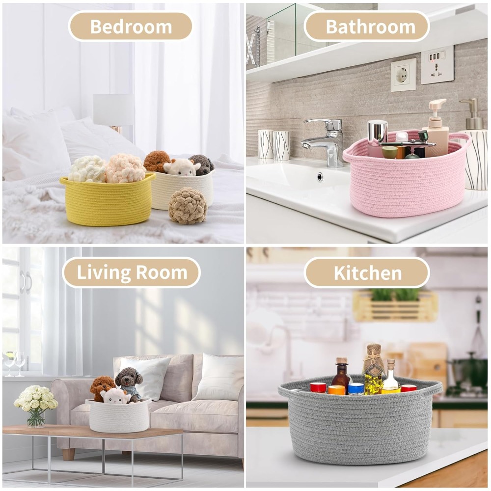 Medium Woven Cotton Rope Baske - Baby Nursery Handles ulasan dan harga