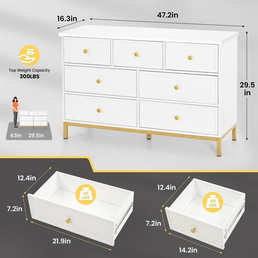 Modern 7Drawer White Dresser,4 - Drawer Dresser White ulasan dan harga
