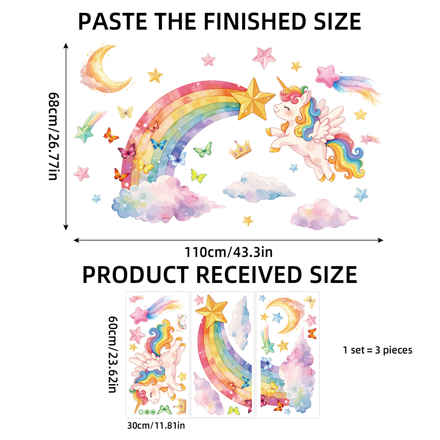 Unicorn Rainbow Butterfly Wall - Baby Nursery Stickers ulasan dan harga