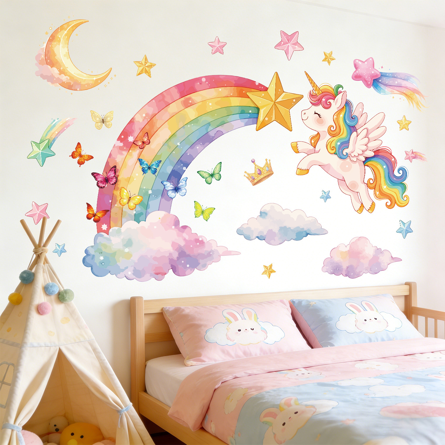 Unicorn Rainbow Butterfly Wall - Baby Nursery Stickers ulasan dan harga