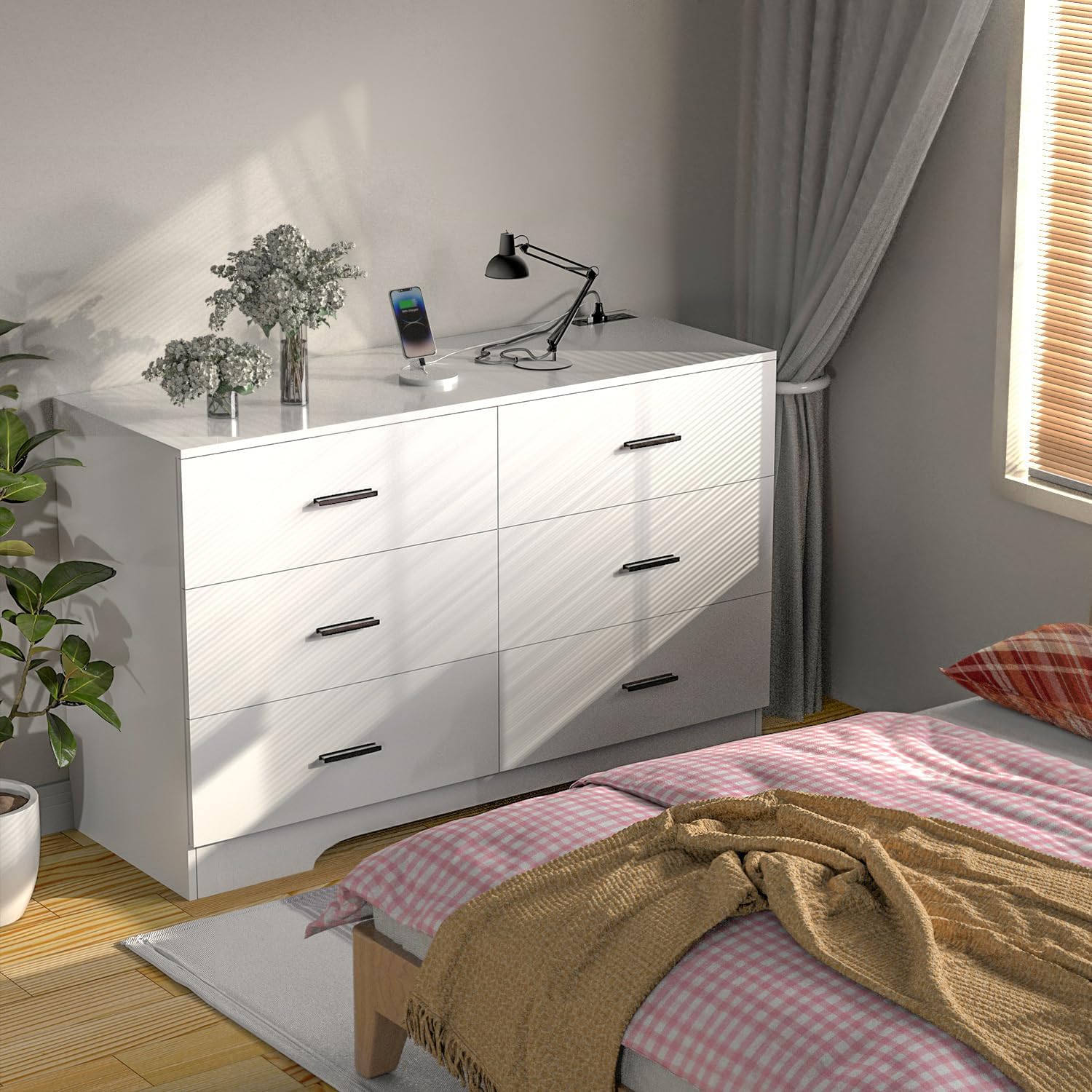 Dresser with Power Outlets Woo - Drawer Dresser White ulasan dan harga