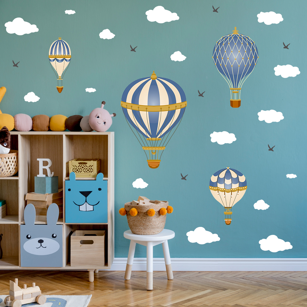Cartoon Hot Air Balloon Clouds - Baby Nursery Wall Stickers ulasan dan harga