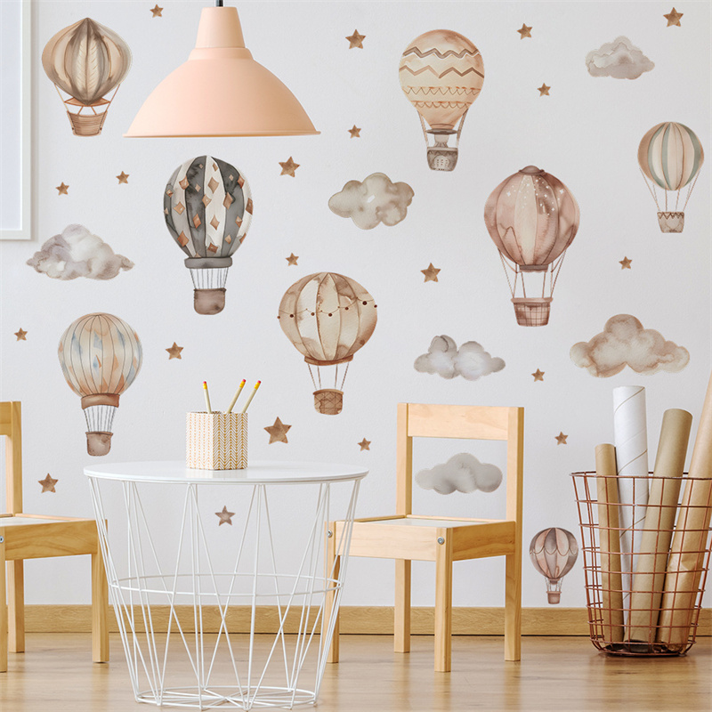 Cartoon Hot Air Balloon Wall S - Baby Nursery Mural Wallpaper ulasan dan harga