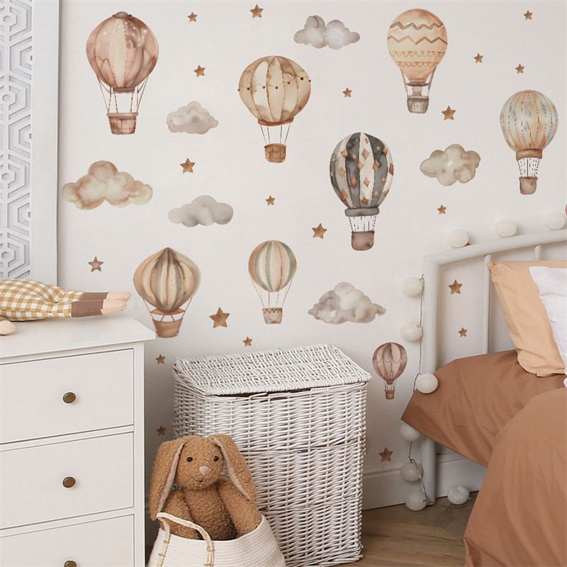 Cartoon Hot Air Balloon Wall S - Baby Nursery Mural Wallpaper ulasan dan harga