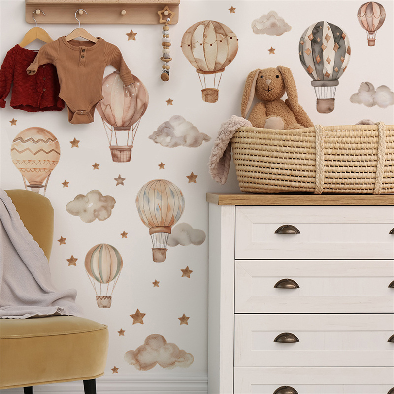 Cartoon Hot Air Balloon Wall S - Baby Nursery Mural Wallpaper ulasan dan harga