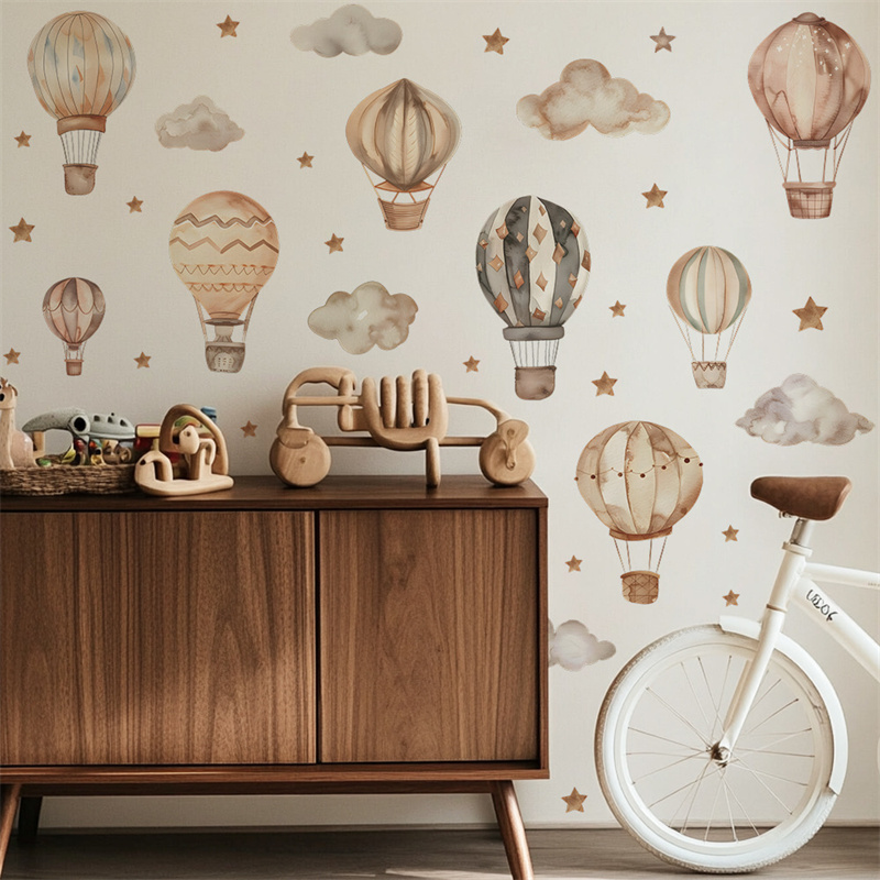 Cartoon Hot Air Balloon Wall S - Baby Nursery Mural Wallpaper ulasan dan harga