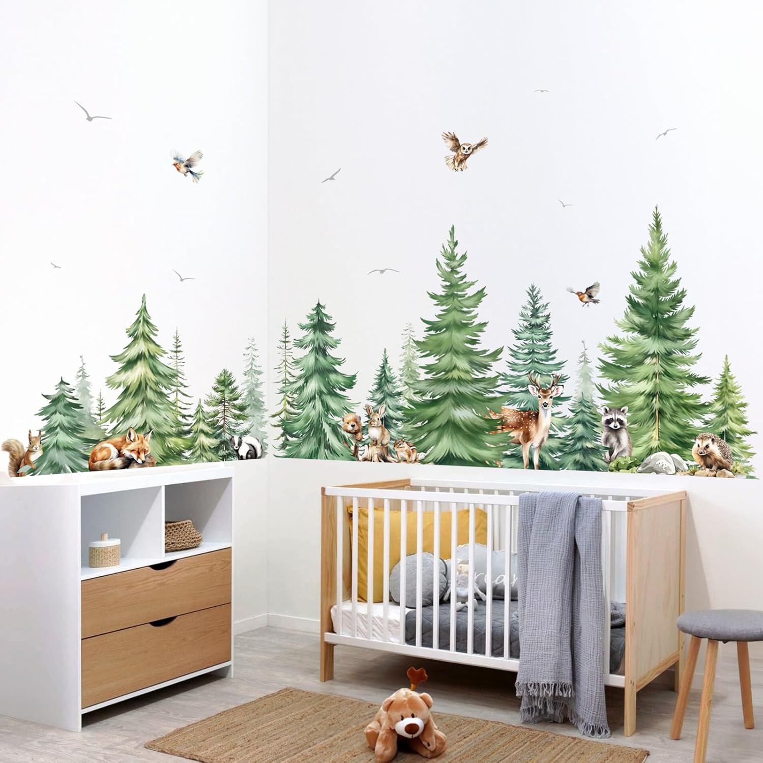 Large Watercolor Pine Tree Ani - Baby Nursery Wall Stickers ulasan dan harga