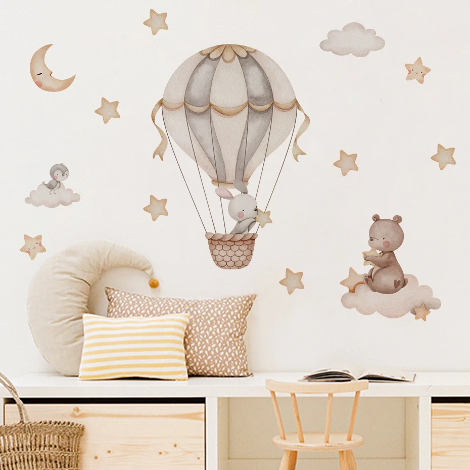 Watercolor Bear Hot Air Balloo - Baby Nursery Wall Stickers ulasan dan harga