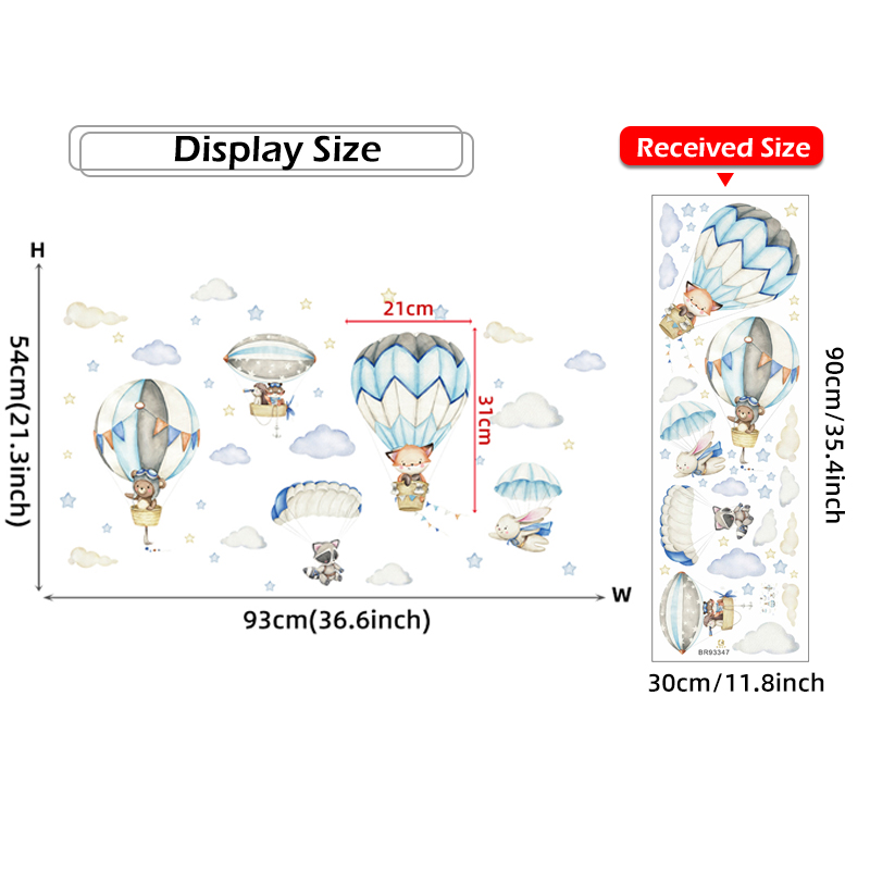 Cartoon Cute Animals Hot Air B - Baby Nursery Wall Stickers ulasan dan harga