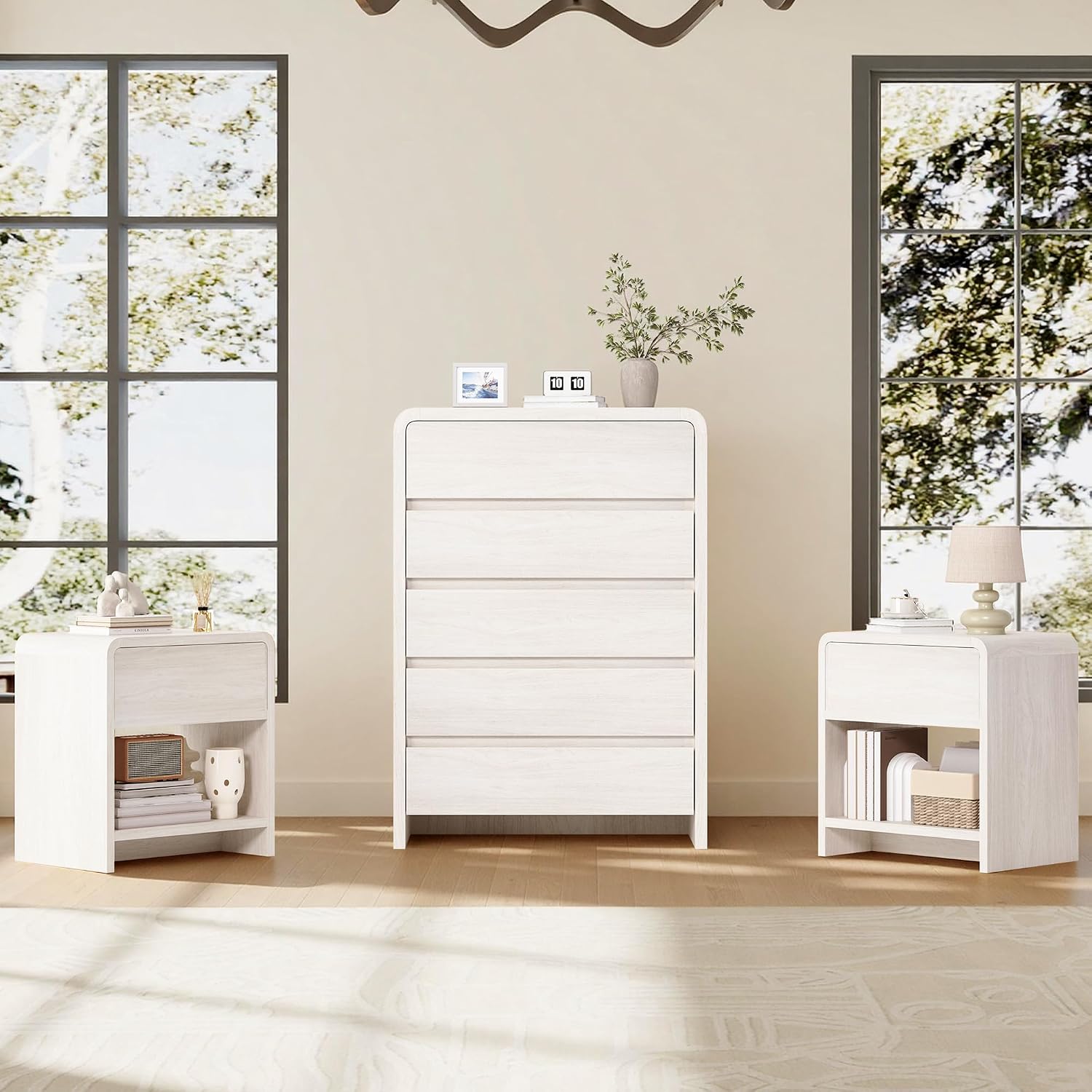 AMERLIFE Modern 3-Piece Bedroo - Drawer Dresser White ulasan dan harga