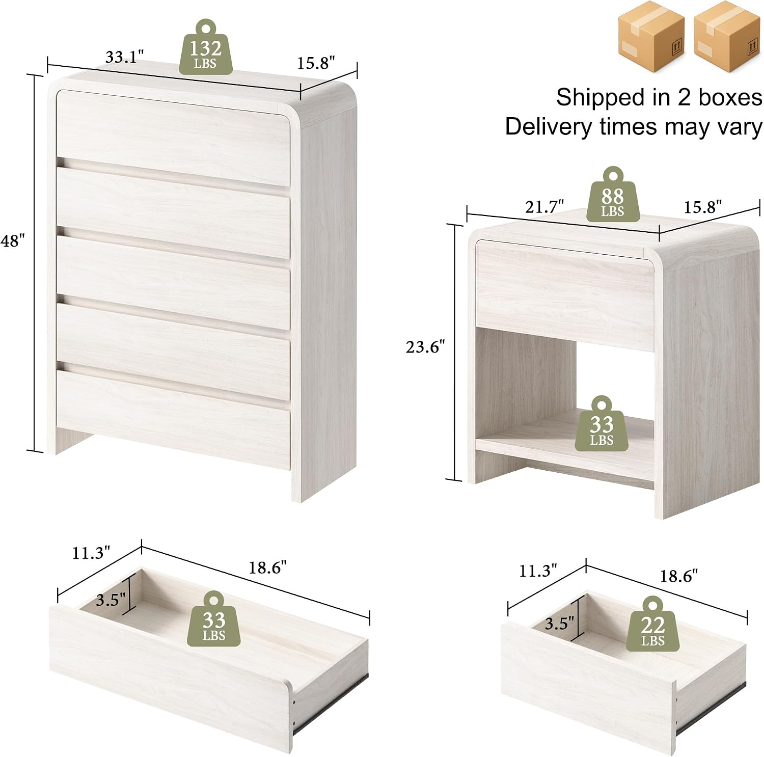 AMERLIFE Modern 3-Piece Bedroo - Drawer Dresser White ulasan dan harga
