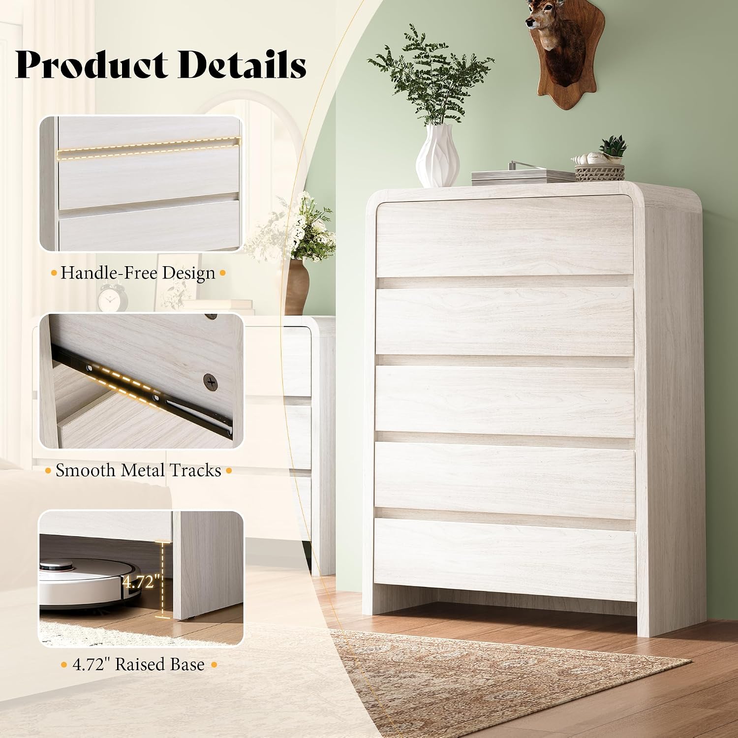 AMERLIFE Modern 3-Piece Bedroo - Drawer Dresser White ulasan dan harga