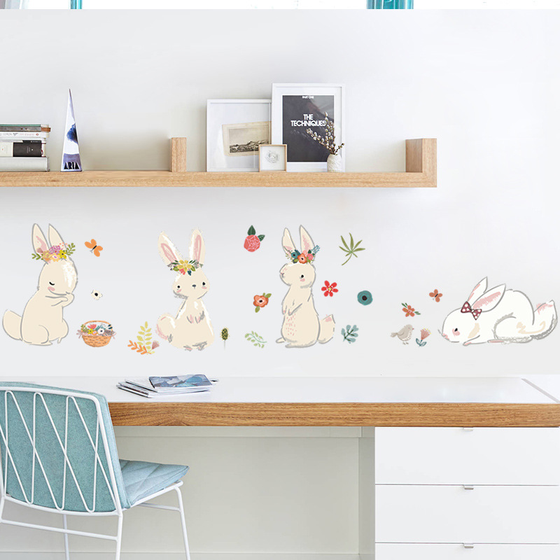 Cartoon Bunny Wall Stickers Ki - Baby Nursery Mural Wallpaper ulasan dan harga