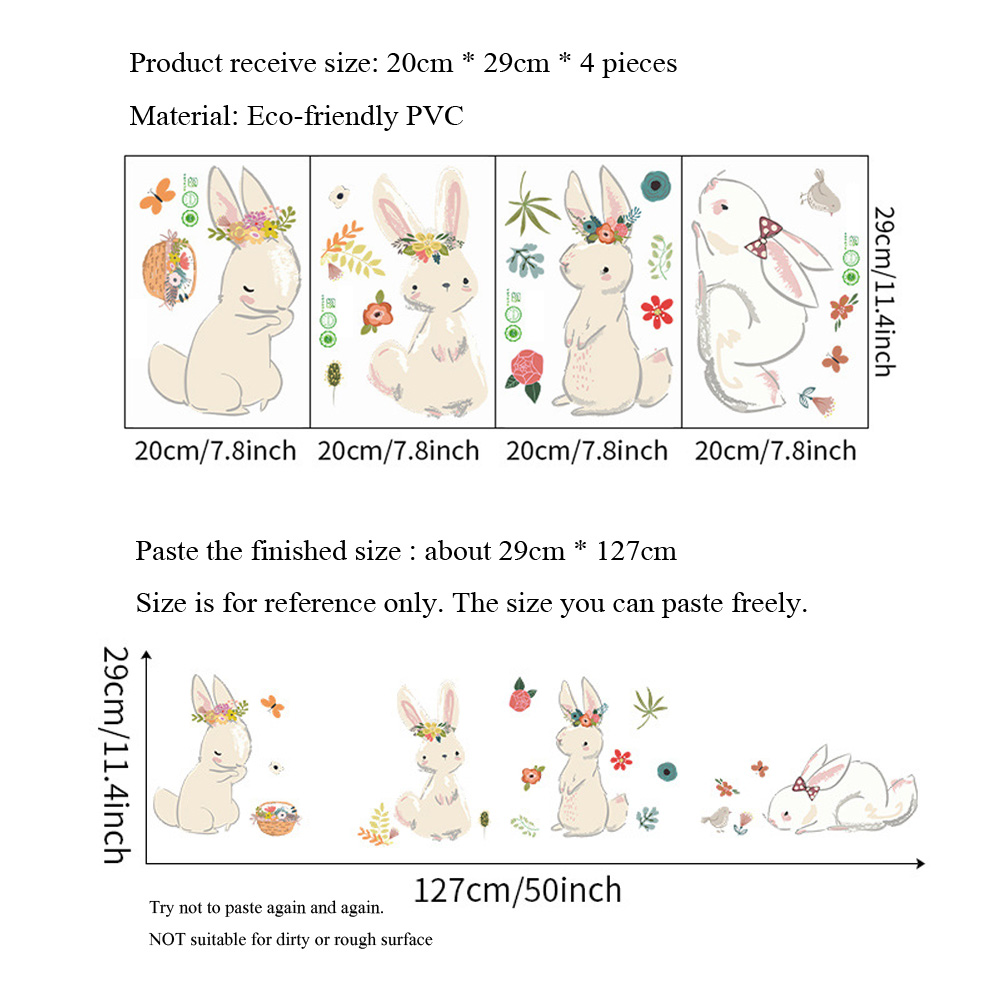 Cartoon Bunny Wall Stickers Ki - Baby Nursery Mural Wallpaper ulasan dan harga