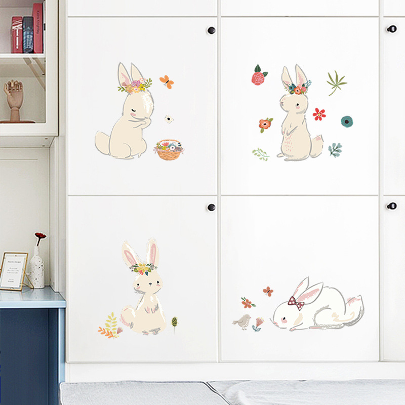 Cartoon Bunny Wall Stickers Ki - Baby Nursery Mural Wallpaper ulasan dan harga