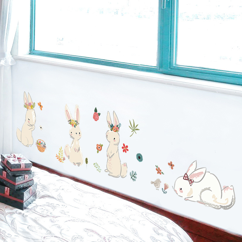 Cartoon Bunny Wall Stickers Ki - Baby Nursery Mural Wallpaper ulasan dan harga
