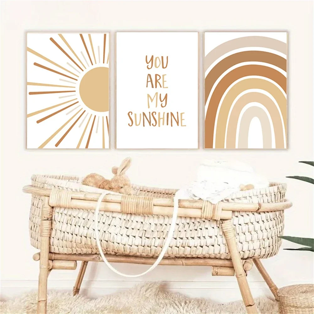 Boho Rainbow Wall Art Prints C - Baby Nursery You Are My Sunshine ulasan dan harga