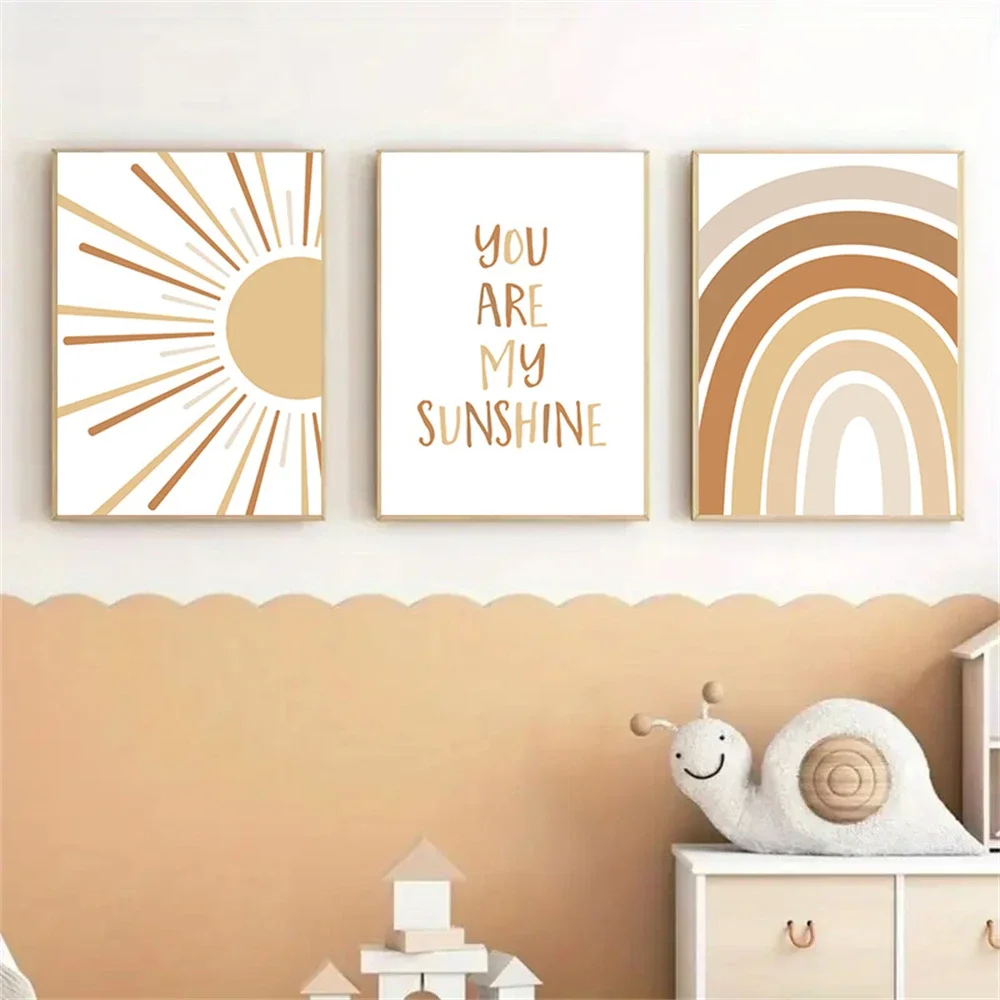 Boho Rainbow Wall Art Prints C - Baby Nursery You Are My Sunshine ulasan dan harga