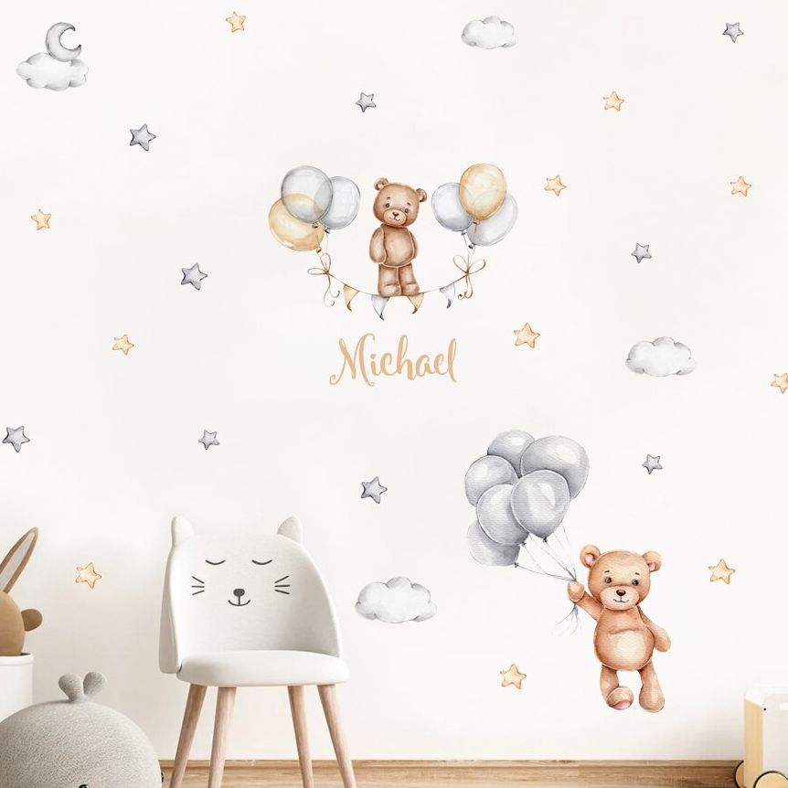 Custom Baby Name Bear Balloons - Baby Nursery Wall Stickers ulasan dan harga