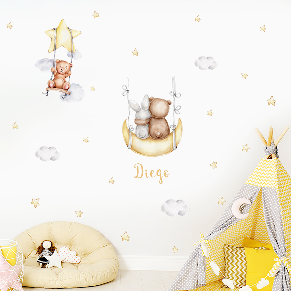Custom Baby Name Bear Balloons - Baby Nursery Wall Stickers ulasan dan harga