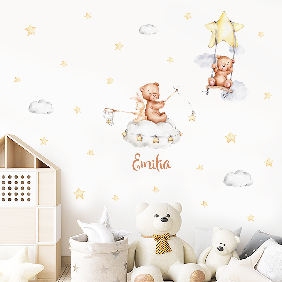 Custom Baby Name Bear Balloons - Baby Nursery Wall Stickers ulasan dan harga