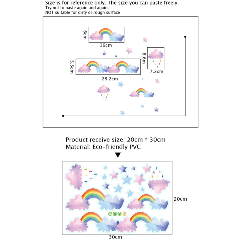 Cartoon Cloud Rainbow Wall Sti - Baby Nursery Mural Wallpaper ulasan dan harga