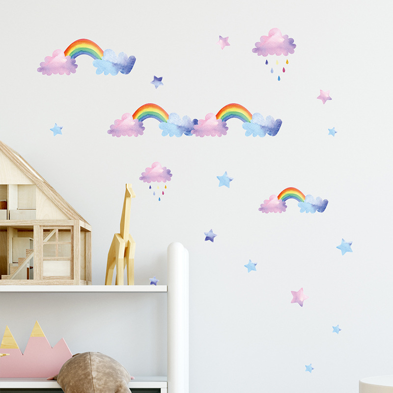 Cartoon Cloud Rainbow Wall Sti - Baby Nursery Mural Wallpaper ulasan dan harga
