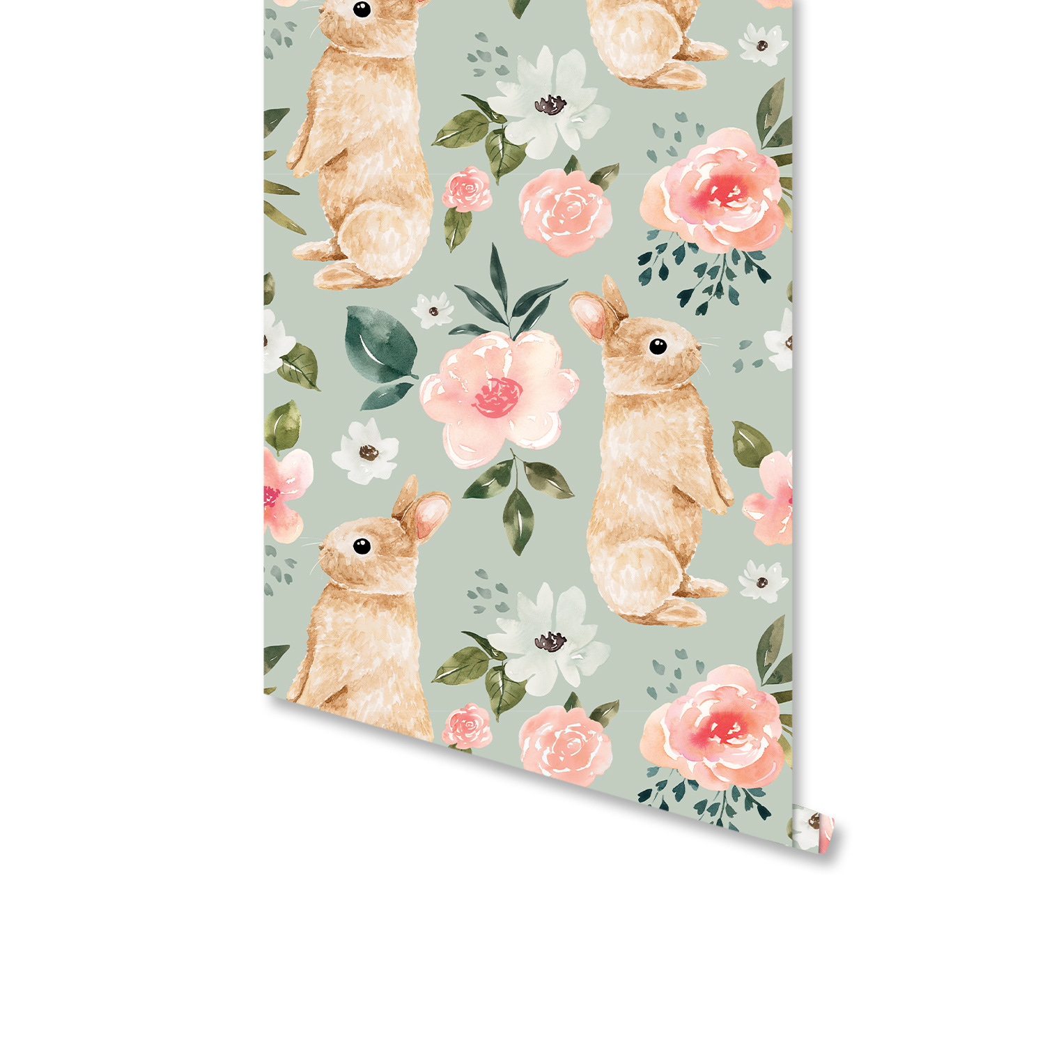 Sage Green Bunny Floral Wallpa - Baby Nursery Pink ulasan dan harga