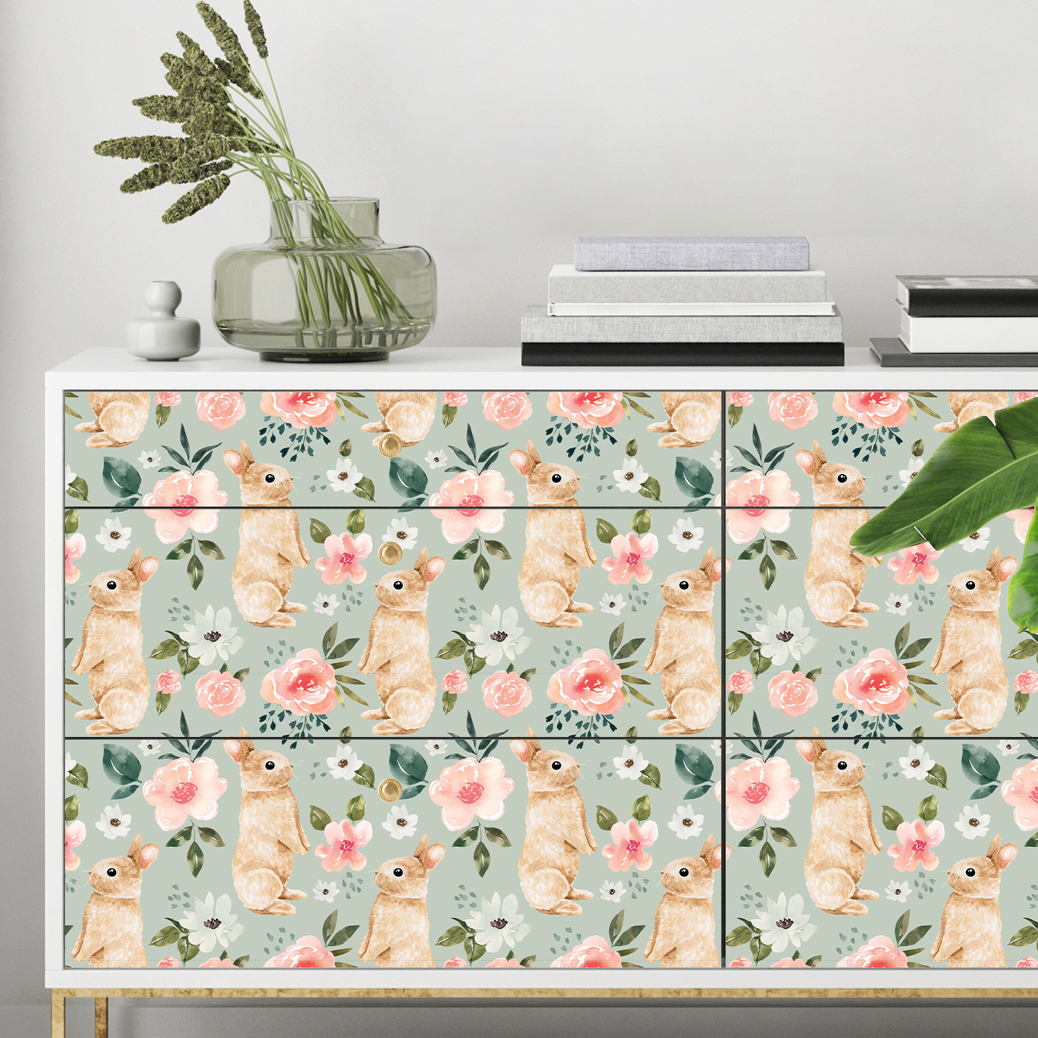 Sage Green Bunny Floral Wallpa - Baby Nursery Pink ulasan dan harga