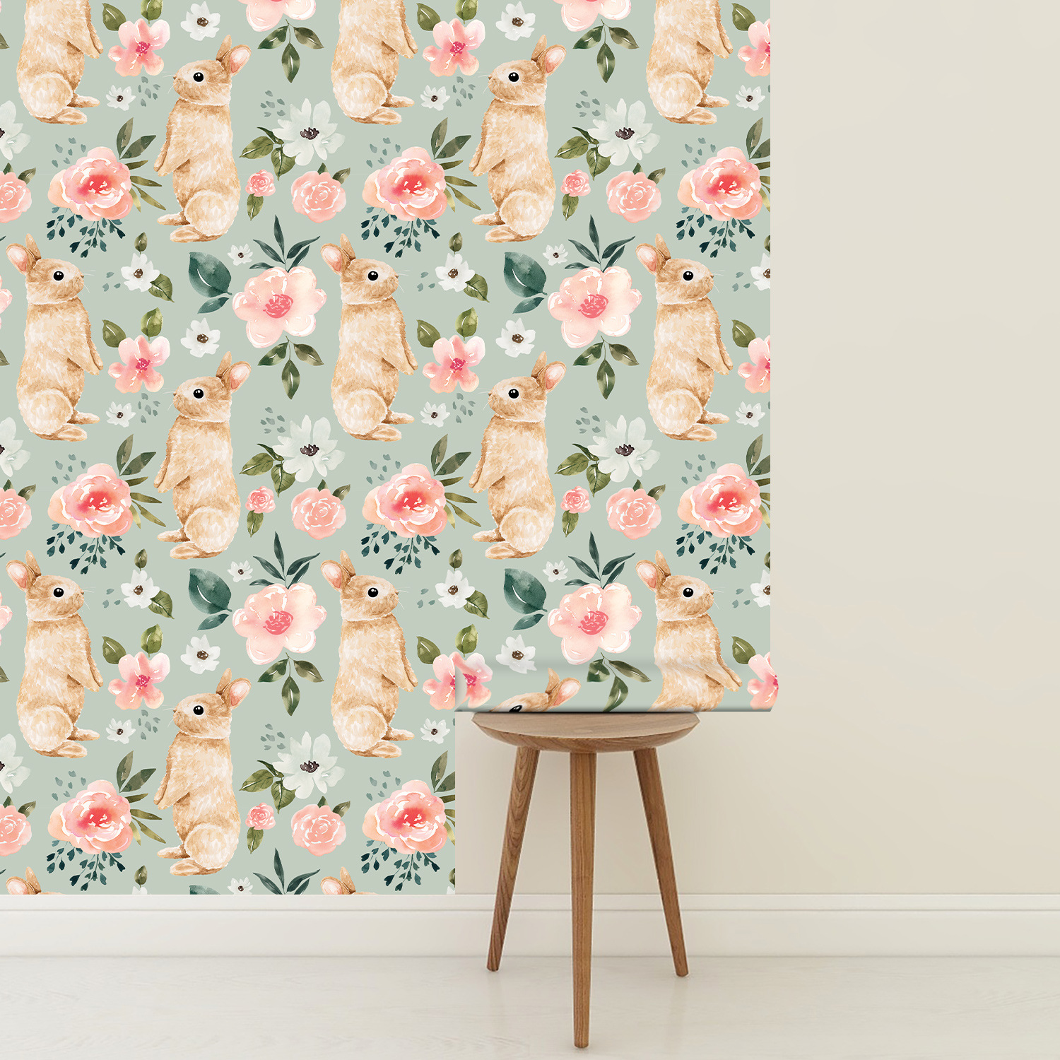 Sage Green Bunny Floral Wallpa - Baby Nursery Pink ulasan dan harga