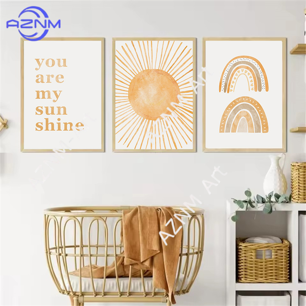 Boho Rainbow Sun Posters Abstr - Baby Nursery You Are My Sunshine ulasan dan harga