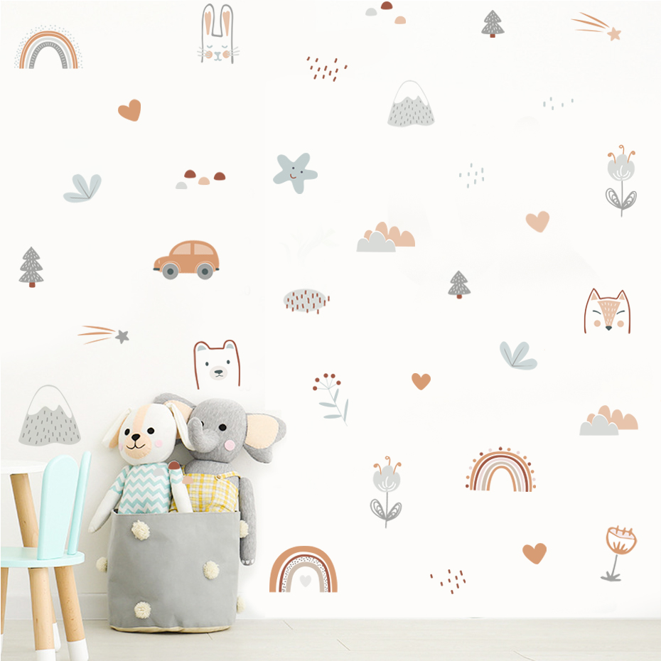 Cartoon Rainbow Animals Faces  - Baby Nursery Stickers ulasan dan harga