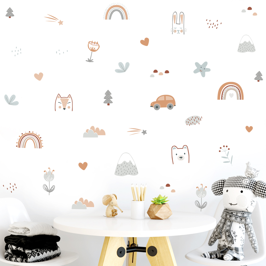 Cartoon Rainbow Animals Faces  - Baby Nursery Stickers ulasan dan harga