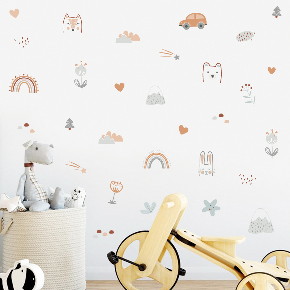 Cartoon Rainbow Animals Faces  - Baby Nursery Stickers ulasan dan harga